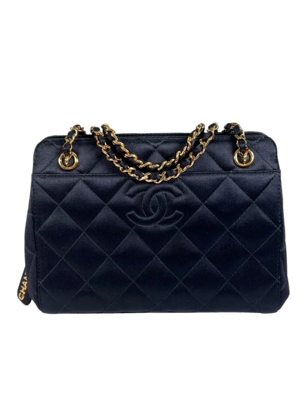 Chanel Quilted Shoulder Bag Satin Black CC Logo